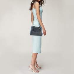 Pre Owned Michael Kors Two Tone Blue Signature Coated Canvas and Leather Kimberly Studded Satchel