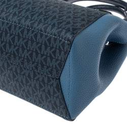 Pre Owned Michael Kors Two Tone Blue Signature Coated Canvas and Leather Kimberly Studded Satchel