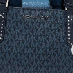 Pre Owned Michael Kors Two Tone Blue Signature Coated Canvas and Leather Kimberly Studded Satchel