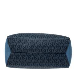 Pre Owned Michael Kors Two Tone Blue Signature Coated Canvas and Leather Kimberly Studded Satchel