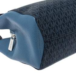 Pre Owned Michael Kors Two Tone Blue Signature Coated Canvas and Leather Kimberly Studded Satchel