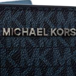 Pre Owned Michael Kors Two Tone Blue Signature Coated Canvas and Leather Kimberly Studded Satchel