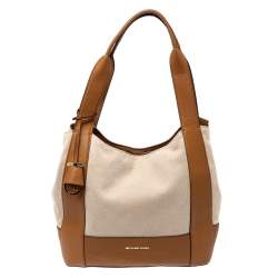Pre Owned Michael Kors Brown/Beige Canvas and Leather Marlon Tote