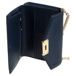 Pre Owned Michael Kors Navy Blue Leather Kinsley Shoulder bag