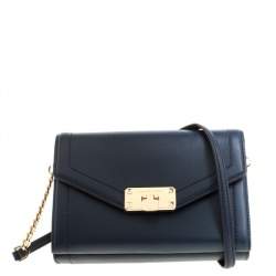 Pre Owned Michael Kors Navy Blue Leather Kinsley Shoulder bag