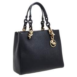 Pre Owned Michael Kors Black Leather Small Cynthia Tote