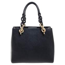 Pre Owned Michael Kors Black Leather Small Cynthia Tote