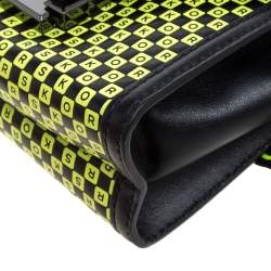 Pre Owned Michael Kors Black/Neon Green Leather Mini Whitney Checkerboard Belt Bag