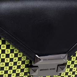 Pre Owned Michael Kors Black/Neon Green Leather Mini Whitney Checkerboard Belt Bag