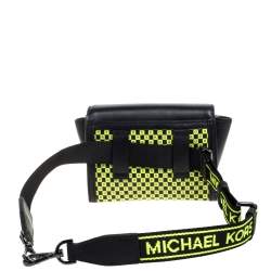 Pre Owned Michael Kors Black/Neon Green Leather Mini Whitney Checkerboard Belt Bag