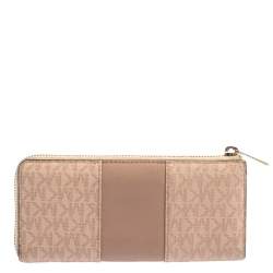 Michael Kors Pink Signature Leather Zip Around Wallet