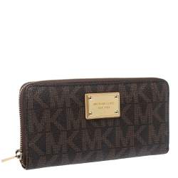 مملوكة مسبقًا محفظة مايكل كورس سحاب ملتف كانفاس مقوى شهير بنية