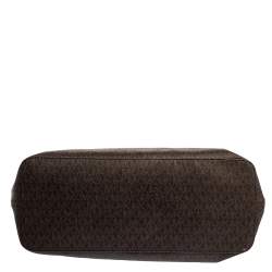 مملوكة مسبقًا Michael Kors Brown Signature Coated Canvas Jet Set Travel Chain Tote