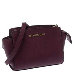 Pre Owned Michael Kors Purple Leather Mini Selma Crossbody Bag