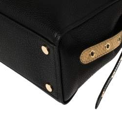 Pre Owned Michael Kors Black/Gold Leather and Snakeskin Embossed Leather Medium Bristol Top Handle Bag