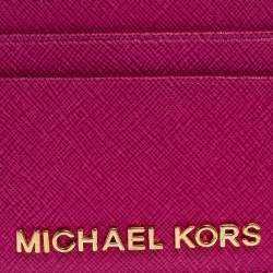 Pre Owned Michael Kors Magenta Leather Jet Set Card Holder 