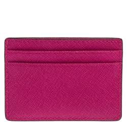 Pre Owned Michael Kors Magenta Leather Jet Set Card Holder 