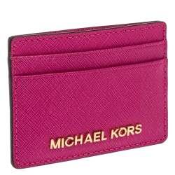 Pre Owned Michael Kors Magenta Leather Jet Set Card Holder 