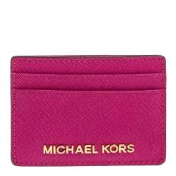 Pre Owned Michael Kors Magenta Leather Jet Set Card Holder 