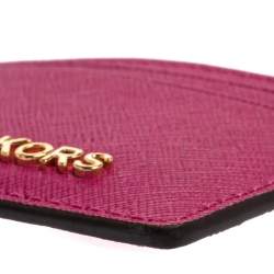 Pre Owned Michael Kors Magenta Leather Jet Set Card Holder 
