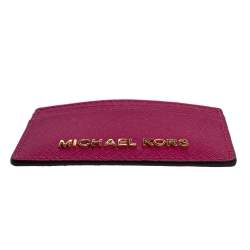 Pre Owned Michael Kors Magenta Leather Jet Set Card Holder 