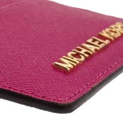 Pre Owned Michael Kors Magenta Leather Jet Set Card Holder 