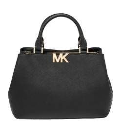 Michael+Kors+Bag+MK+Florence+Black+Leather+Satchel+Handbag+