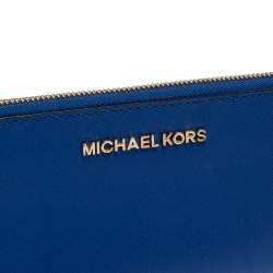 مملوكة مسبقًا Michael Kors Blue Leather Jet Set Travel Zip Around Wallet