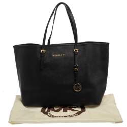 Pre Owned Michael Kors Black Leather Large Jet Set Travel Tote