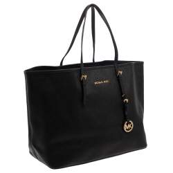 Pre Owned Michael Kors Black Leather Large Jet Set Travel Tote