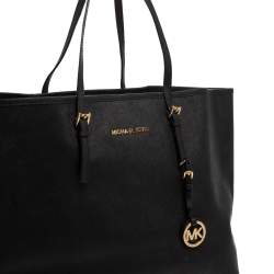 Pre Owned Michael Kors Black Leather Large Jet Set Travel Tote