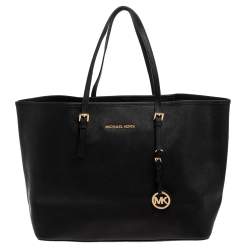 Pre Owned Michael Kors Black Leather Large Jet Set Travel Tote