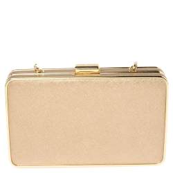 Pre Owned Michael Kors Metallic Gold Leather Elsie Box Chain Clutch