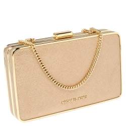 Pre Owned Michael Kors Metallic Gold Leather Elsie Box Chain Clutch