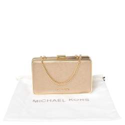 Pre Owned Michael Kors Metallic Gold Leather Elsie Box Chain Clutch