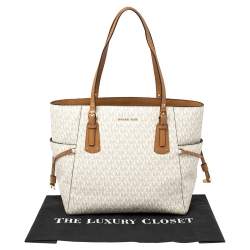 Pre Owned حقيبة يد مايكل كورس فوياغر كانفاس مقوى شهير بنية / بيضاء 