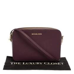 Pre Owned Michael Kors Burgundy Leather Jet Set Camera Crossbody Bag