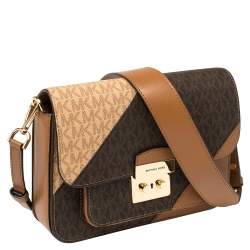 Pre Owned Michael Kors Brown Signature Coated Canvas and Leather Large Sloan Editor Shoulder Bag
