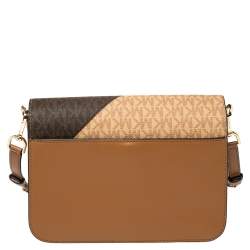 Pre Owned Michael Kors Brown Signature Coated Canvas and Leather Large Sloan Editor Shoulder Bag