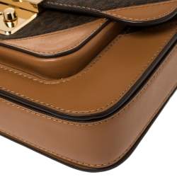 Pre Owned Michael Kors Brown Signature Coated Canvas and Leather Large Sloan Editor Shoulder Bag