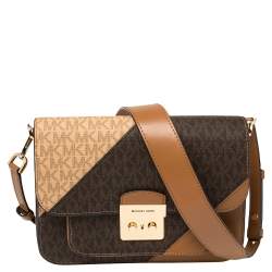 Pre Owned Michael Kors Brown Signature Coated Canvas and Leather Large Sloan Editor Shoulder Bag