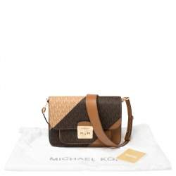 Pre Owned Michael Kors Brown Signature Coated Canvas and Leather Large Sloan Editor Shoulder Bag
