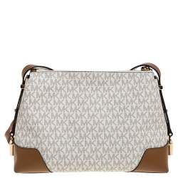 Pre Owned حقيبة  كروس مايكل كورس ماسنجر متوسطة جلد و كانفاس مقوى بالشعار أبيض 