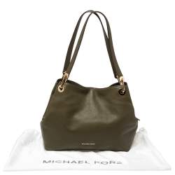 Pre Owned Michael Kors Olive Green Leather Raven Shoulder Bag