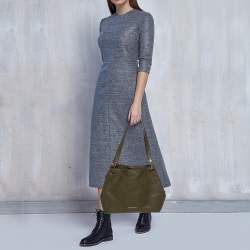 Pre Owned Michael Kors Olive Green Leather Raven Shoulder Bag