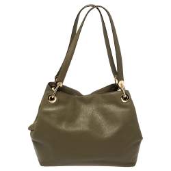 Pre Owned Michael Kors Olive Green Leather Raven Shoulder Bag