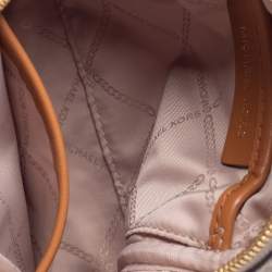 Pre Owned Michael Kors White/Tan Signature Coated Canvas and Leather Mini Rhea Backpack