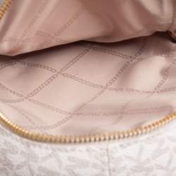 Pre Owned Michael Kors White/Tan Signature Coated Canvas and Leather Mini Rhea Backpack