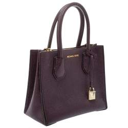 Pre Owned Michael Kors Plum Textured Leather Mini Mercer Tote
