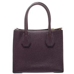 Pre Owned Michael Kors Plum Textured Leather Mini Mercer Tote